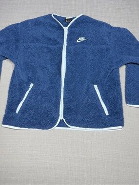 Nike Blue Sherpa Zip-Up Jacket with White Trim